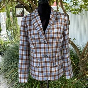 Liz Claiborne Checkered Blazer in Brown and Blue